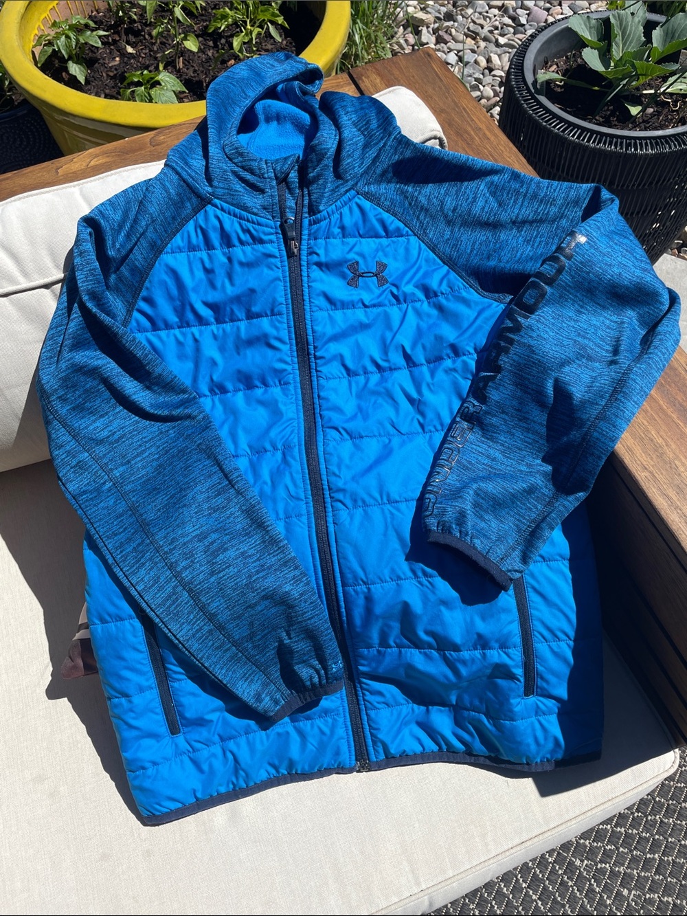 Under Armour Bright Blue Quilted & Heathered Blue Sleeve Hooded Jacket